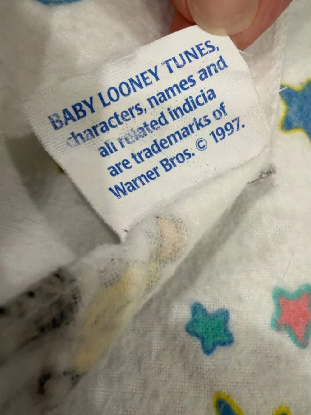 Looney Tunes Vintage Baby Blanket White Fleece Tweety Bugs Bunny Stars Moon